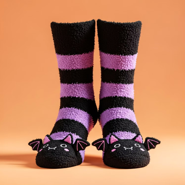 Purple and black bat socks